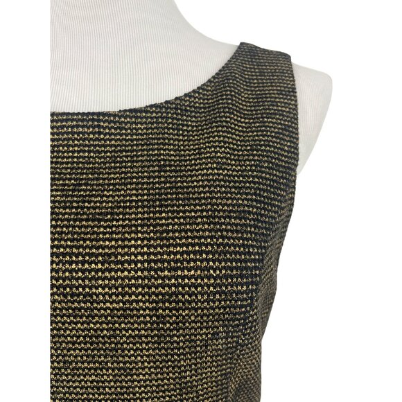 Vtg Anthropologie Black Gold Tweed Fit & Flare Dress | A-Line Skater Corpcore Lg - Picture 3 of 16
